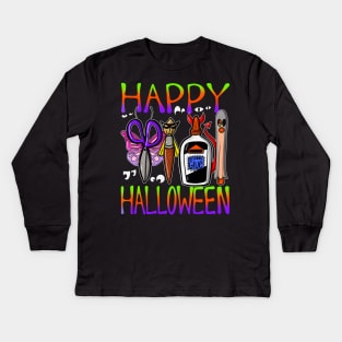 Happy Halloween Art Supplies with Costumes 2 Kids Long Sleeve T-Shirt